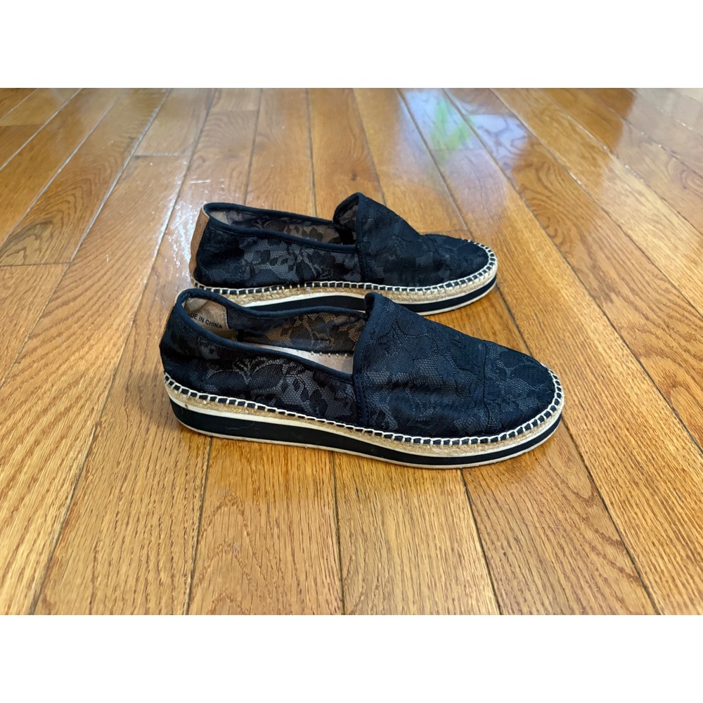 Joy & Mario Black Floral Lace Espadrille Platform Slip On Sneakers Womens Sz 8